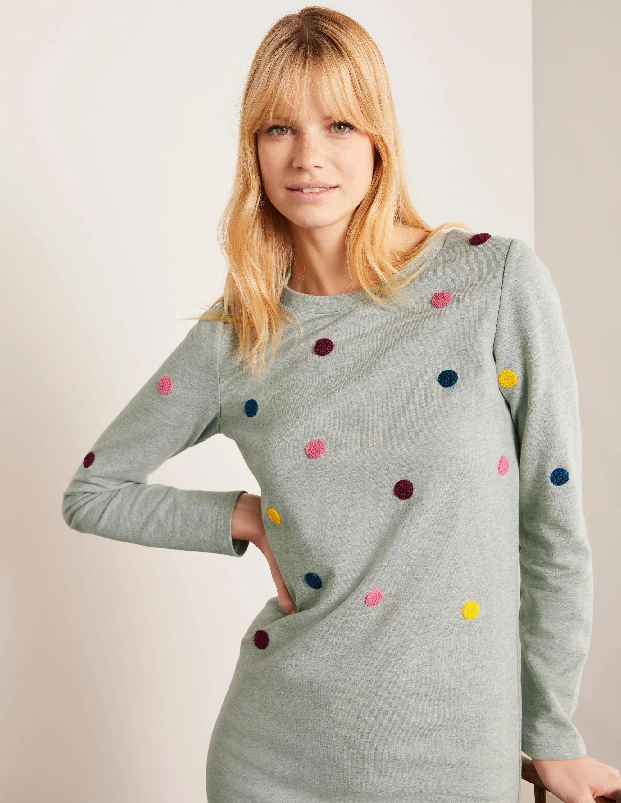 Sweatshirt Dress-Grey Marl, Boucle Spot