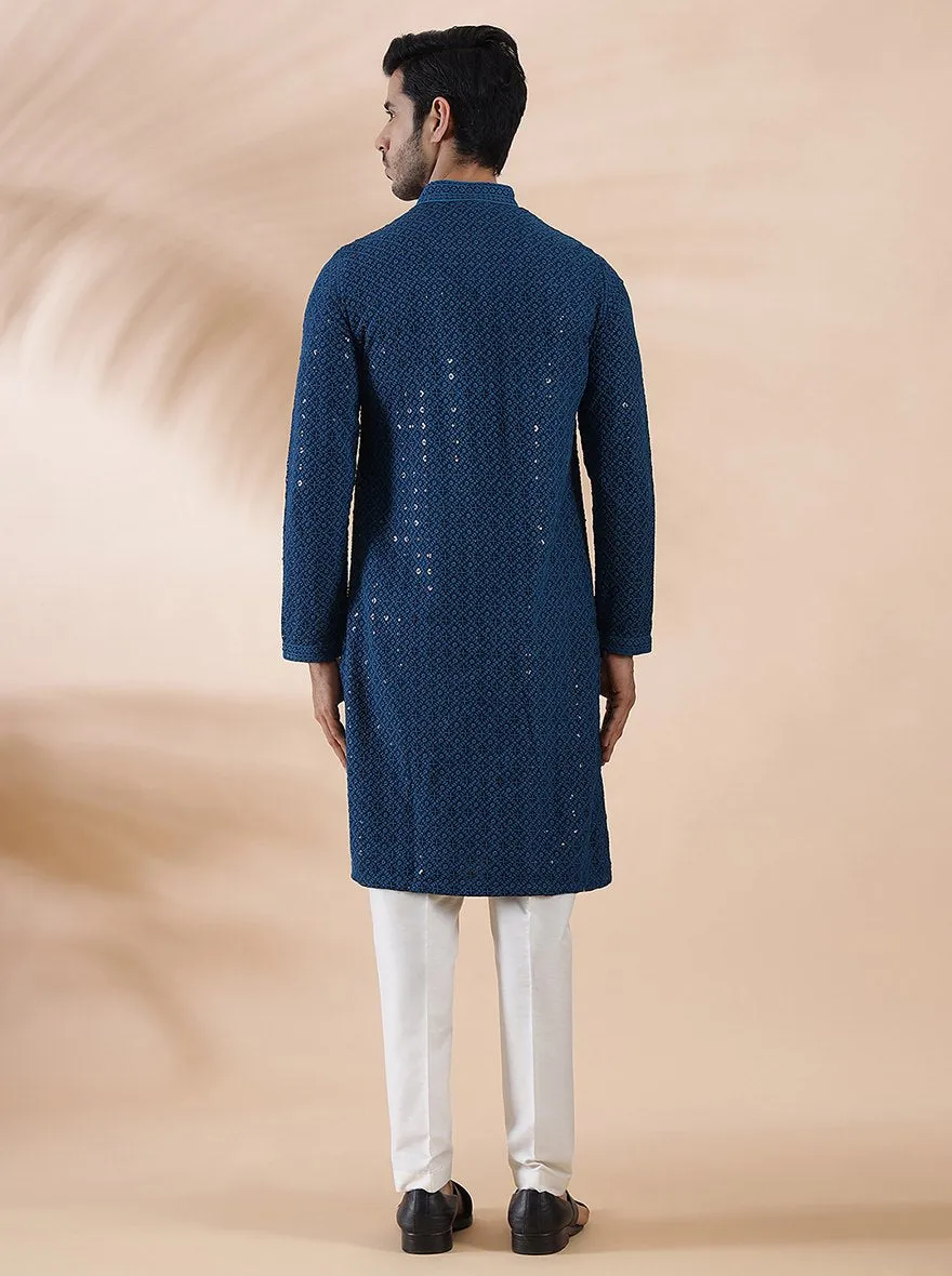 Teal Blue Embroidered Kurta | The Kurta Company