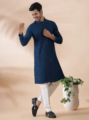Teal Blue Embroidered Kurta | The Kurta Company