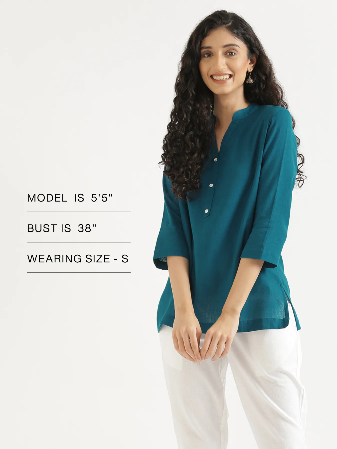 Turquoise Airy Linen Short Kurta