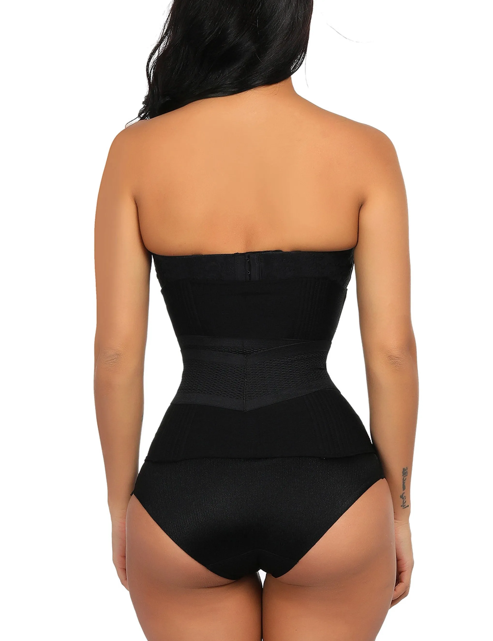 Ultra Black Plus Size 16 Steel Boned Waist Trainer Bandage High-Compression