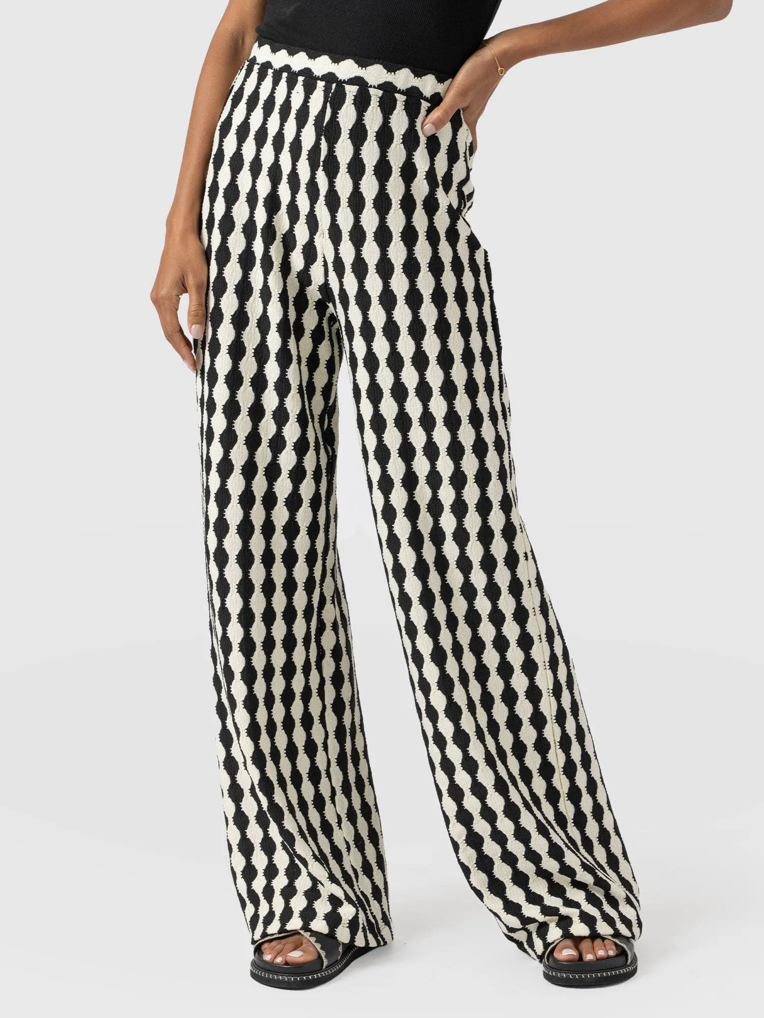 Victory Wide Leg Pant - Black/Cream
