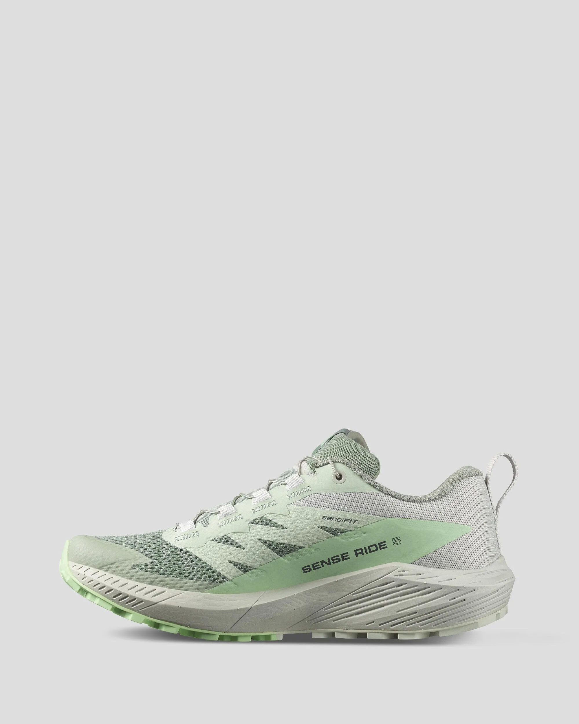Women's Salomon Sense Ride 5 Trail Running Shoes - Lily Pad/Metal/Green Ash