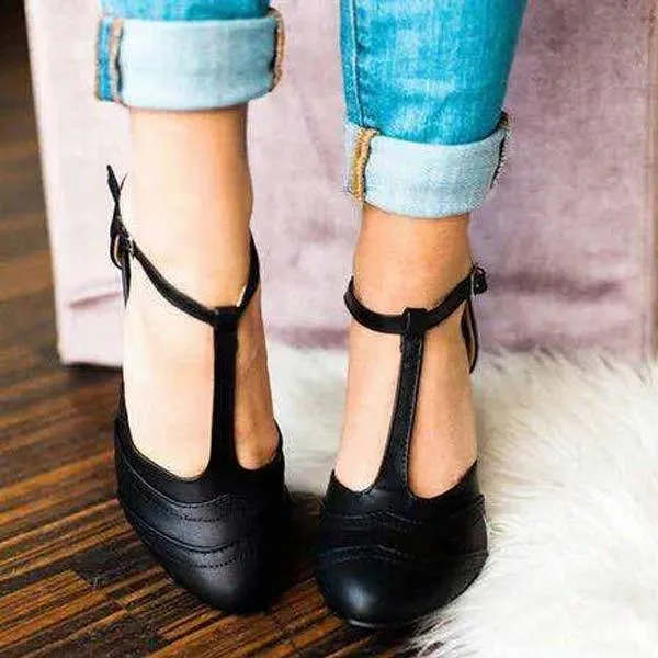 Women'S Vintage Buckle Block Heel Sandals 65883440C