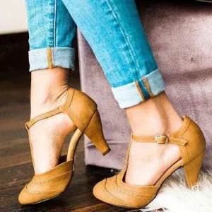 Women'S Vintage Buckle Block Heel Sandals 65883440C