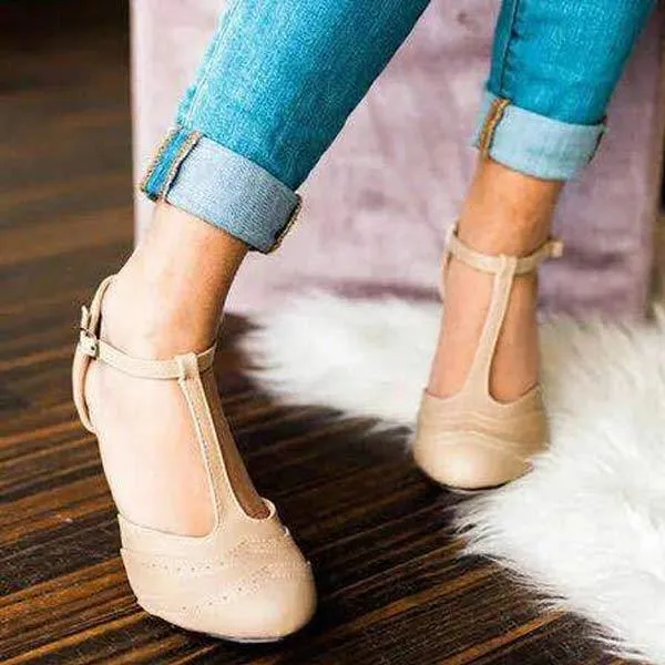 Women'S Vintage Buckle Block Heel Sandals 65883440C