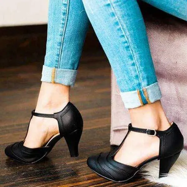 Women'S Vintage Buckle Block Heel Sandals 65883440C