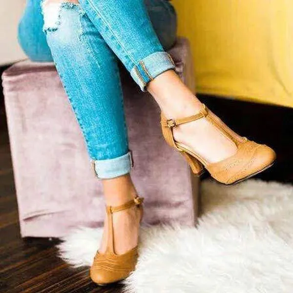 Women'S Vintage Buckle Block Heel Sandals 65883440C