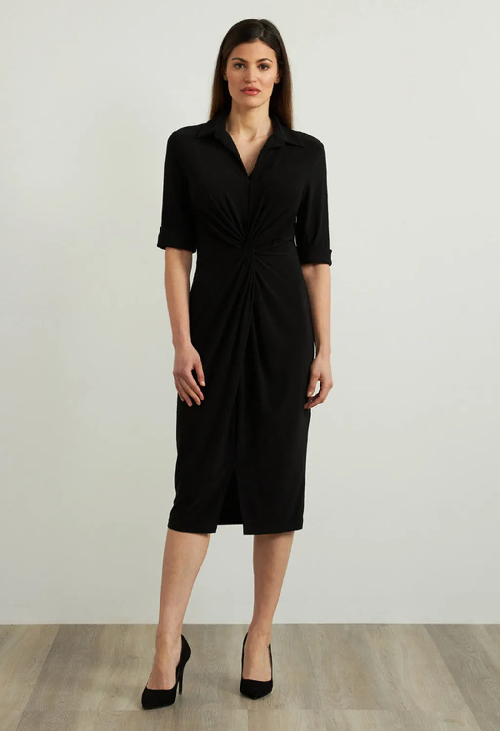 Wrap Front Sheath Dress in Black