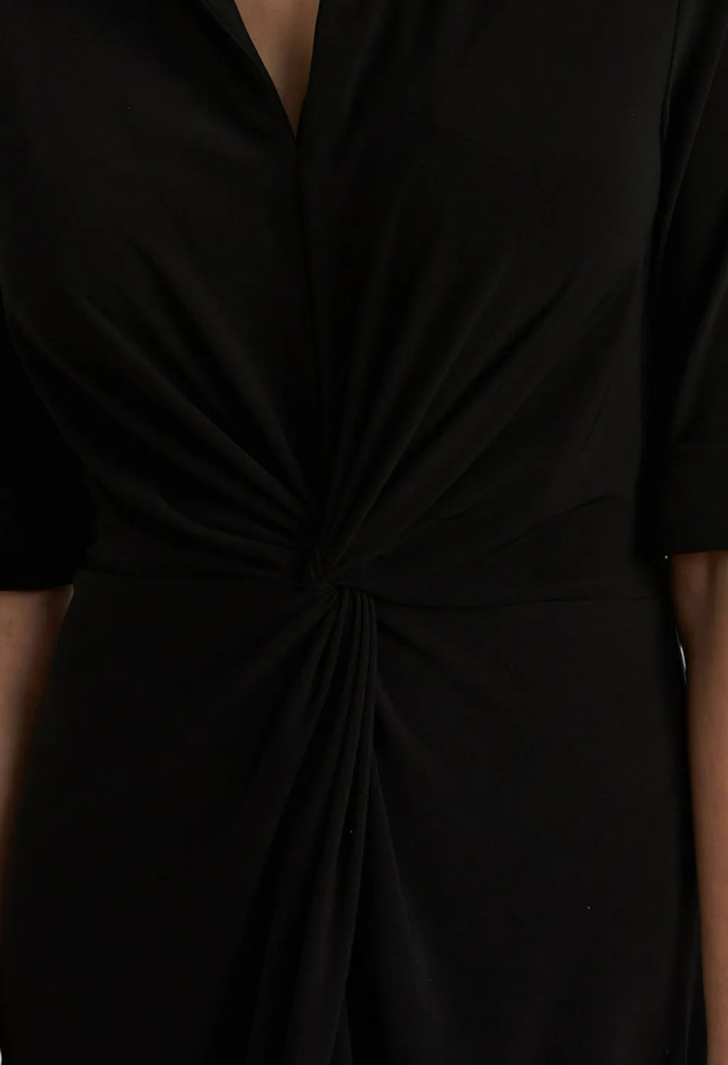 Wrap Front Sheath Dress in Black