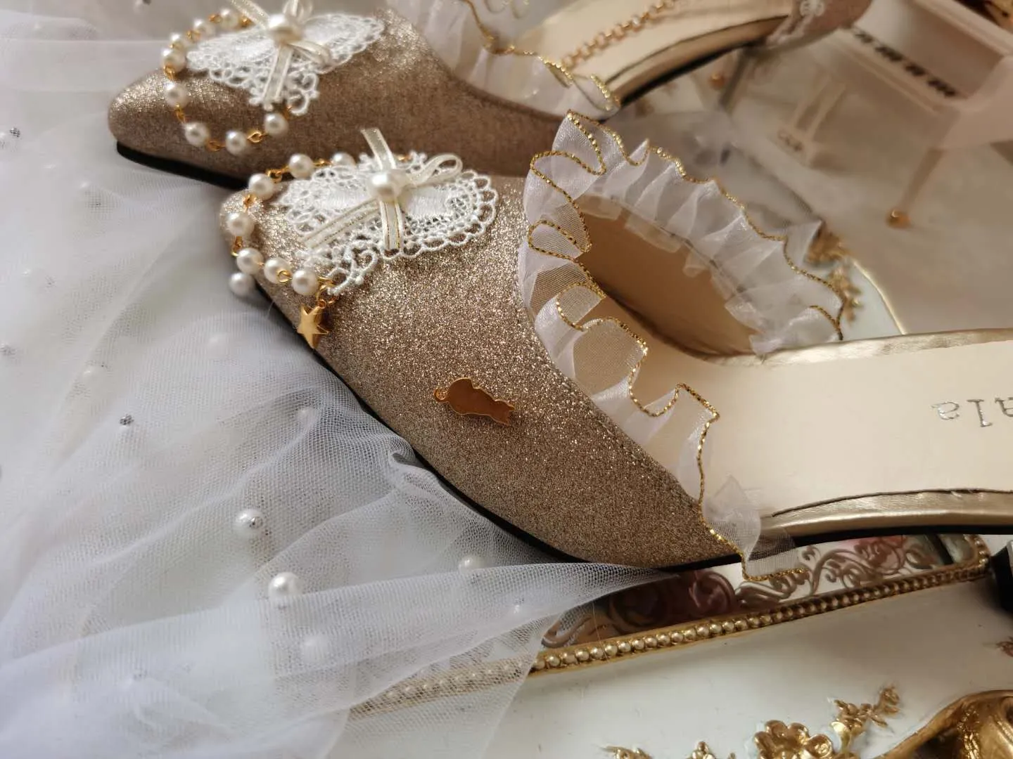 xiangtuibao Japanese Lolita Tea Party High Heels Champagne Elegant Sweet high heel vintage lace bowknot  kawaii shoes cosplay loli