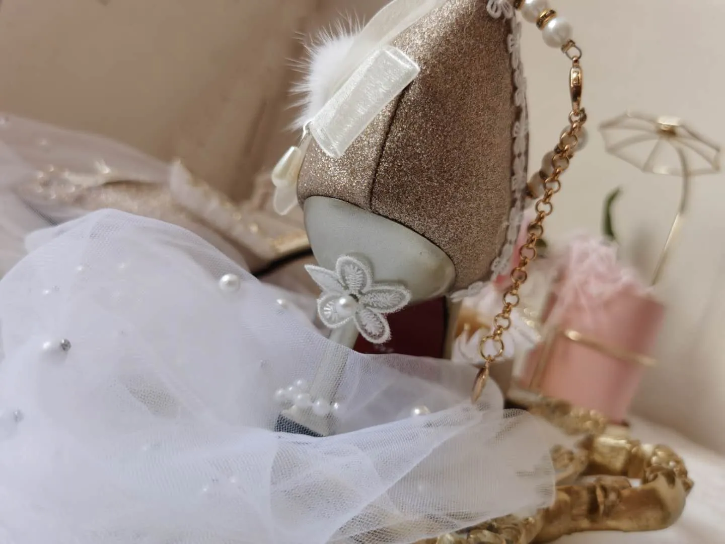 xiangtuibao Japanese Lolita Tea Party High Heels Champagne Elegant Sweet high heel vintage lace bowknot  kawaii shoes cosplay loli